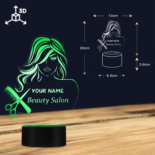 Miniatura 7 de The Geeky Days Salón de belleza 3D LED noche luz peluquería peluquería tijeras peine mesa escritorio lámpara nombre personalizado diseño moderno