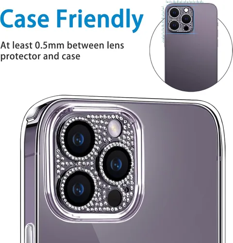 Miniatura 90 de Protector de lente de cámara diseñado para iPhone 12 Pro Max, con diamantes de imitación 3D con diamantes de imitación 9H, vidrio templado, Rosado