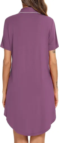 Miniatura 45 de Samring Camisón de pijama para mujer, manga corta/larga, con botones, camisón para dormir, camisón para novio, talla XXL