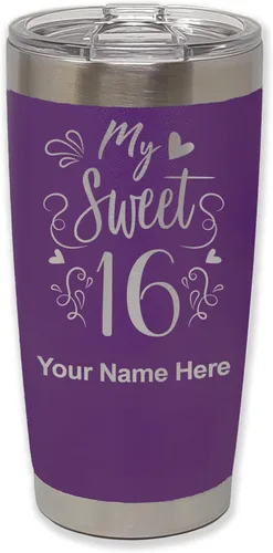Miniatura 38 de LaserGram Taza aislada al vacío de 20 onzas, My Sweet 16, grabado personalizado incluido (gris)