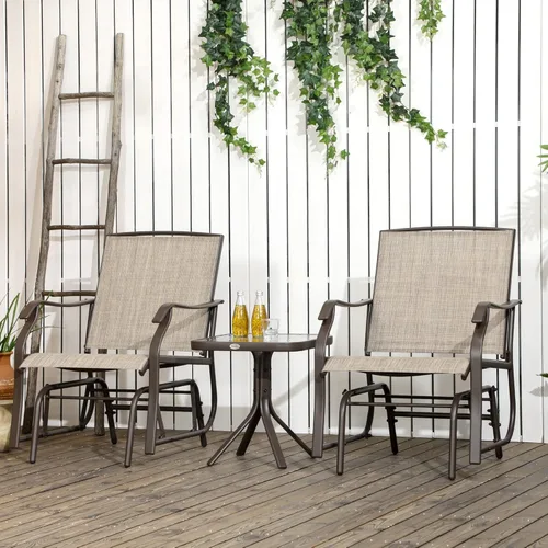Miniatura 2 de Outsunny Juego de 3 piezas de sillas mecedoras para exteriores con mesa de café, 2 sillas para patio con tela elástica transpirable, mesa con tapa