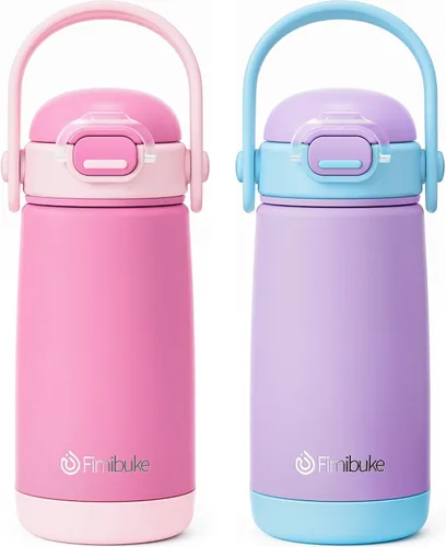 Miniatura 11 de Fimibuke Botella de agua aislada para niños con tapa con pajita y asa - 14 onzas, sin BPA, acero inoxidable 18/8, recipiente de metal, a prueba