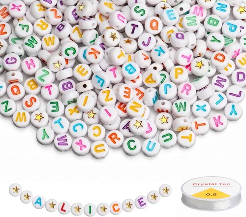 Miniatura 10 de SUTOUG 1000 cuentas de letras coloridas para enhebrar, cuentas redondas acrílicas de 0.15 x 0.27 pulgadas para hacer joyas DIY, manualidades