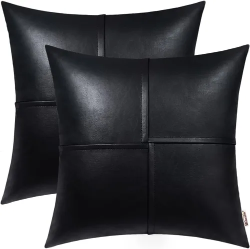 Miniatura 11 de BRAWARM Fundas de almohada de tiro de cuero sintético de 18 x 18 pulgadas, fundas de almohada de cuero marrón foca paquete de 2, almohadas Sello