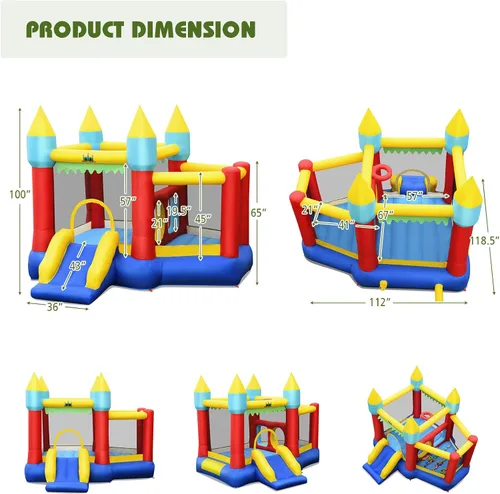 Miniatura 5 de BOUNTECH Casa inflable de rebote para niños de 5 a 12 años, para fiestas en interiores y exteriores, con área de salto, piscina de bolas, castillo