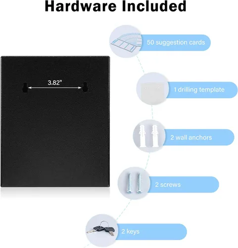 Miniatura 6 de xydled Caja de sugerencias con cerradura montable en pared de metal para donación/boleta/votación/colección/caja de depósito de llaves con 50