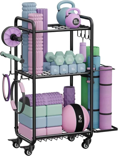 Miniatura 9 de Estante multifuncional de almacenamiento para gimnasio en casa, estante de almacenamiento de esterilla de yoga, estante de pesas para mancuernas