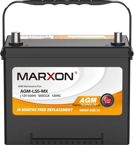Marxon Grupo 34 Batería de coche 12v 55AH 660CCA AGM Baterías sin mantenimiento Automotriz arranque parada reemplazo grupo 24 batería para Doge