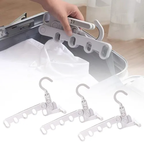 Miniatura 17 de 4 perchas plegables de viaje, colgador de ropa plegable portátil con 5 agujeros, colgador de ropa montado en la pared, estante de secado plegable