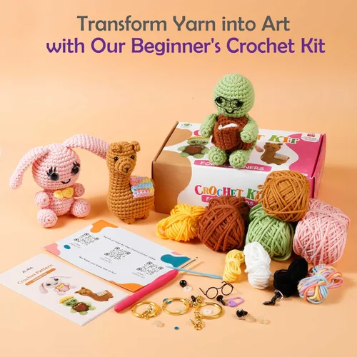 Miniatura 3 de Kit de ganchillo para aprender A-URA para principiantes niños y adultos, kits de ganchillo premium de 3 patrones de animales de gran