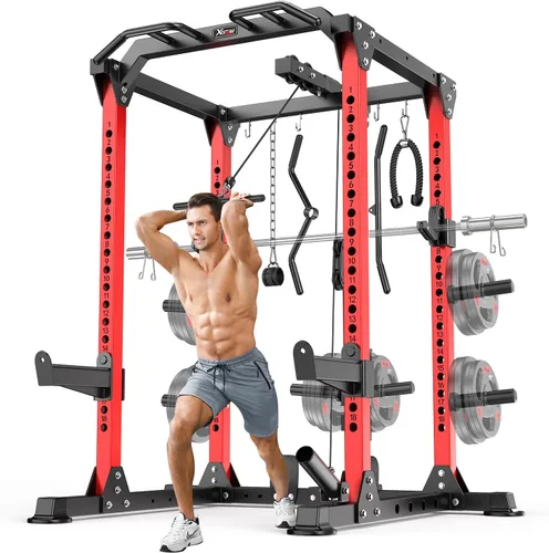 Miniatura 27 de Power Rack Power Cage Rack multifunción para sentadillas con sistema cruzado de cable seleccionable más accesorio de entrenamiento para garaje