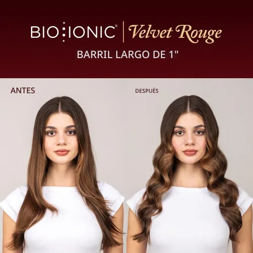 Miniatura 4 de Bio Ionic Rizador de Cilindro Largo, Rizador de Pelo con Tecnología de Calor Húmedo y NanoIónico MX, Varita Rizador Versátil Velvet Rouge Edición