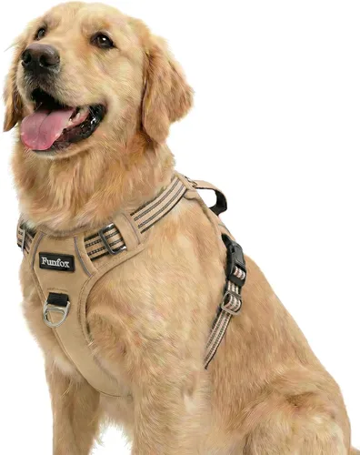 Miniatura 19 de Funfox Arnés para perro sin tirones, arnés de chaleco ajustable para mascotas, material súper suave con mango vertical, fácil control, paseo