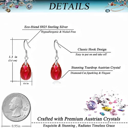 Miniatura 17 de Aretes colgantes de cristal austriaco con forma de lágrima para mujer, joyería hipoalergénica de plata de ley 925