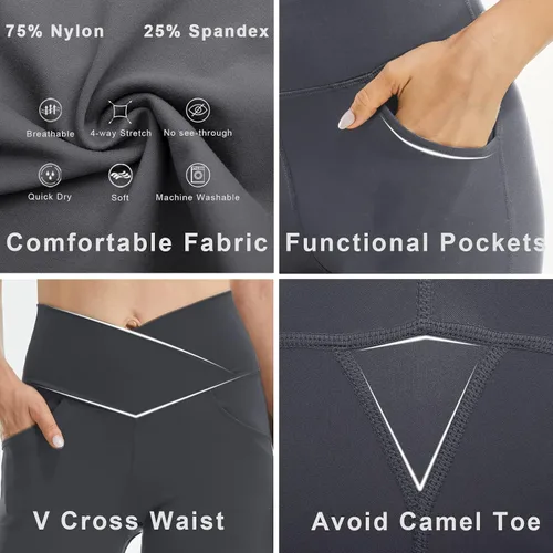 Miniatura 6 de FireSwan Leggings acampanados cruzados para mujer con bolsillos, corte de bota, cintura alta, pantalones de yoga con control de abdomen, pantalones