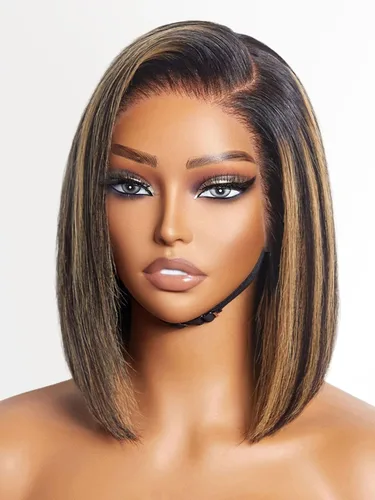 Miniatura 34 de Luvme Hair - Peluca Bob de encaje frontal con bordes rizados 4C, 10 pulgadas, cabello humano lacio tipo afro, sin pegamento, con separación profunda