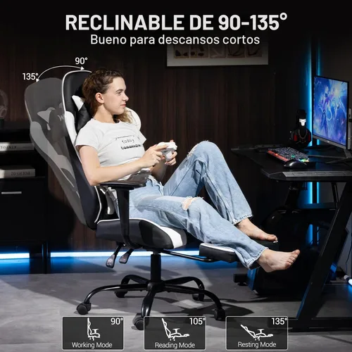 Miniatura 5 de Silla Gaming con Reposapiés, Silla Ergonómica de Escritorio para PC con Reposacabezas y Soporte Lumbar de Masaje, Silla Gaming con Respaldo Alto