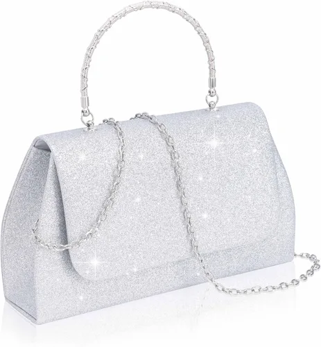 Miniatura 11 de Larcenciel Bolsos de noche para mujer, bolso de mano de noche con asa superior con purpurina con cadena para fiesta, graduación, boda, cóctel club