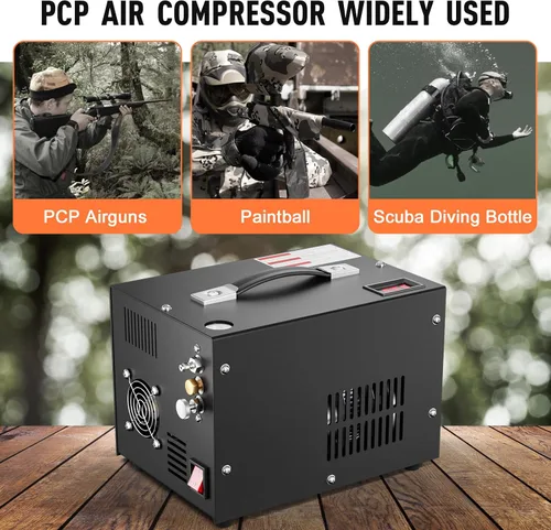 Miniatura 4 de Compresor de aire PCP portátil, 4500 PSI/30 MPa Compresor de tanque de buceo con carrete de alambre, parada automática, compresor de pistola de aire