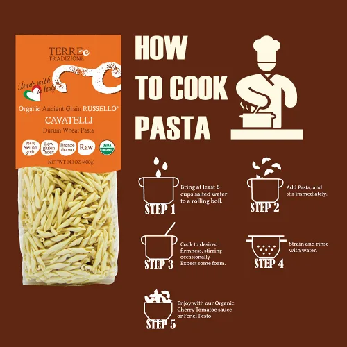 Miniatura 4 de 3 paquetes de pastas de trigo italiano orgánico durum, cavatelli – Russelló de grano antiguo siciliano vegano elaborado en Italia. Índice bajo