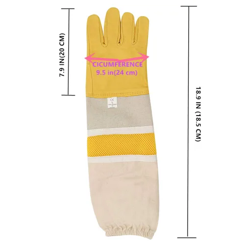 Miniatura 2 de DZXZY Guantes profesionales de apicultura de piel de cabra de primera calidad, suministros de apicultura con lona larga, mangas ventiladas y puños