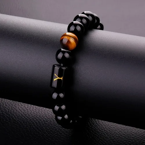Miniatura 127 de SUMMER LOVE Regalos para el Día del Padre, pulsera con inicial de piedra de ónix negro de 0.394 pulgadas para hombres, pulsera de cuerda trenzada