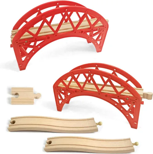 Miniatura 3 de Puentes de tren de madera, 2 puentes colgantes, accesorios de madera para vías de tren, rieles de tren de madera, vías de tren compatibles con todas