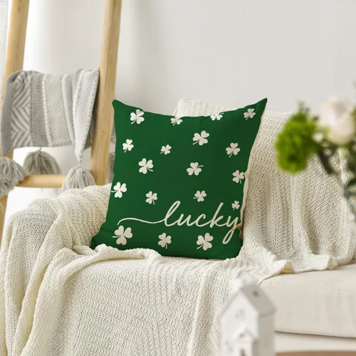 Miniatura 5 de AVOIN colorlife Funda de almohada de trébol de la suerte del día de San Patricio, 18 x 18 pulgadas, funda de cojín verde trébol para decoración