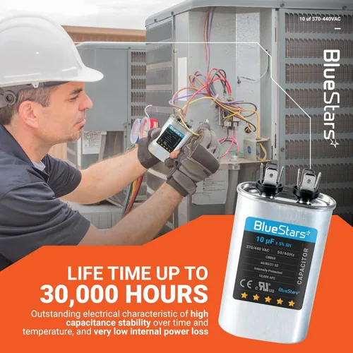 Miniatura 7 de [Listado UL] BlueStars 10 uF ± 5% MFD 370/440V CBB65 CBB65A Pieza de Repuesto de Capacitor de Arranque y Funcionamiento Ovalado - Capacitores