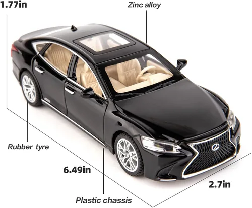 Miniatura 3 de BDTCTK 1/32 compatible con el modelo Lexus Ls500h, auto de juguete de aleación de zinc con sonido y luz para regalo de niños y niñas (negro)
