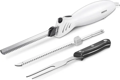Miniatura 9 de Reemix Cuchillo Eléctrico con Mango, Potente Juego de Cuchillos Eléctricos de 150W para Cortar Carnes, Aves, Pan, Tenedor de Servir y 2 Cuchillas