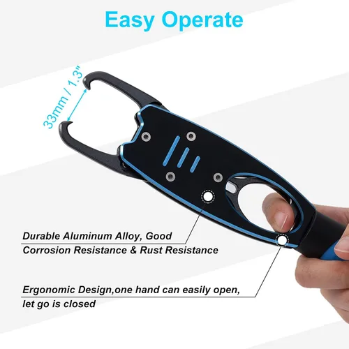 Miniatura 4 de PATIKIL Clip de labios de pescado con escala, 40 libras (39.7 lbs) de aleación de aluminio, clip de labios de pesca profesional, herramienta de Azul