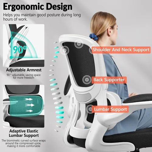 Miniatura 4 de BESTFAIR Silla de oficina ergonómica, silla de escritorio de malla transpirable cómoda con soporte lumbar, silla de computadora, silla de escritorio
