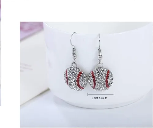 Miniatura 2 de Aretes colgantes de esmalte de cristal de béisbol y softball para niñas