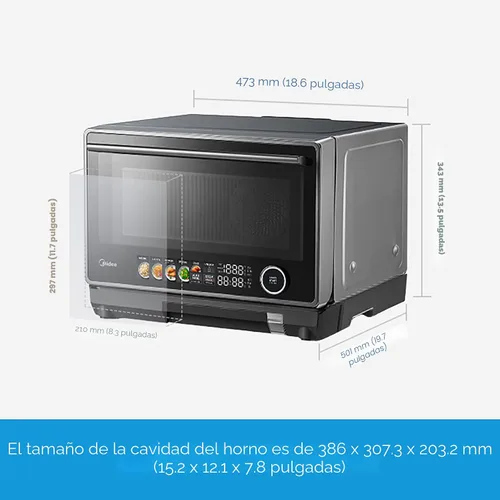 Miniatura 7 de Midea Horno de Microondas y Vapor 4 en 1 Multifuncional, Combo Freidora de Aire, Vaporera y Horno de Microondas, 32 Funciones Automáticas, Potencia