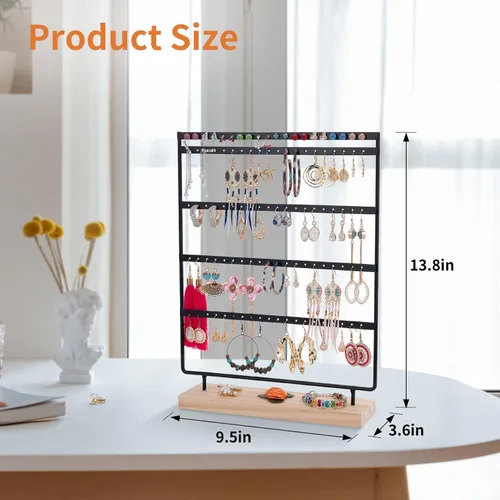 Miniatura 3 de Soporte organizador de aretes con 100 agujeros, 5 niveles, organizador de joyas, estante de base de madera, almacenamiento de aretes para niñas