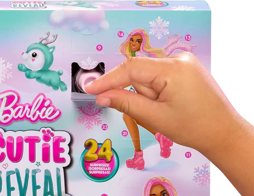 Miniatura 6 de Barbie Cutie Reveal - Calendario de Adviento y muñeca, cabello azul y rosa, 25 sorpresas incluyen ropa, accesorios y mascotas que cambian