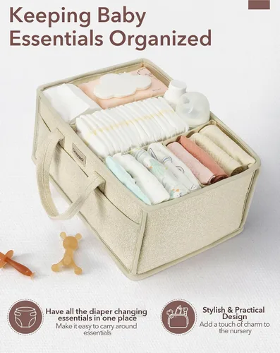 Miniatura 2 de URMYWO Organizador de pañales – Organizador de pañales portátil para bebé con asa, organizador grande para guardería, cesta de almacenamiento