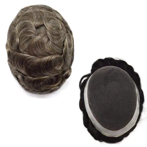 Miniatura 51 de LYRICAL HAIR Sistema de cabello humano Remy de encaje francés súper fino para hombre, piel de poliéster transparente alrededor de las pelucas, tupé