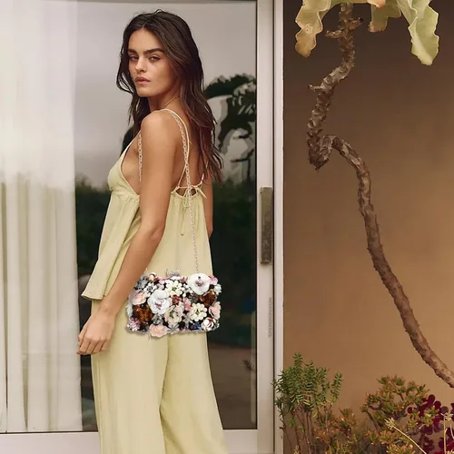 Miniatura 2 de Bolso de mano de noche floral para mujer - Bolso de flores coloridas con diamantes de imitación de metal