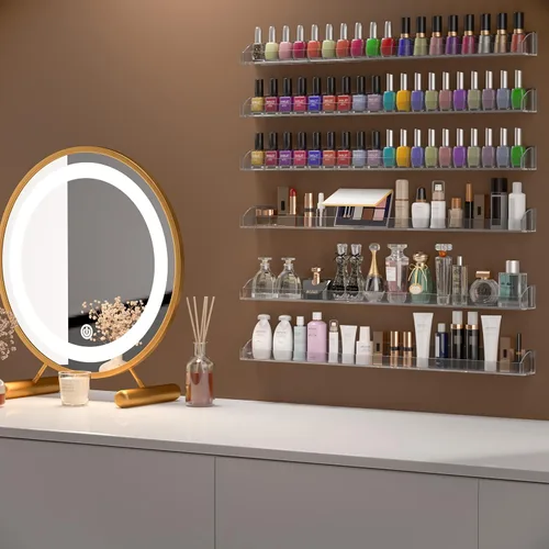 Miniatura 5 de Estante de pared transparente de 24 pulgadas con tapas de extremo extraíbles, juego de 6, organizador de esmalte de uñas acrílico montado