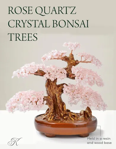 Miniatura 4 de KALIFANO Árbol de cristal de chakra de cuarzo rosa natural (1,251 piedras preciosas) con propiedades curativas – Bonsái Feng Shui árbol de dinero