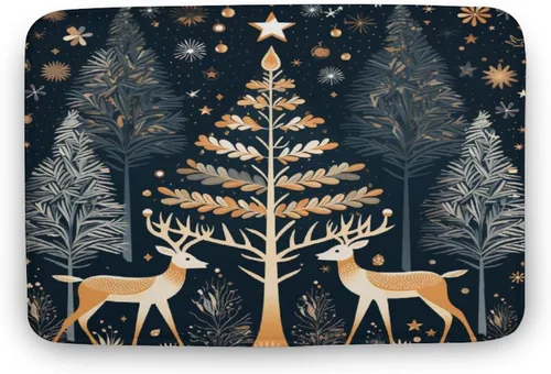 Alfombra de baño con árbol de Navidad con ciervos en invierno, alfombra de baño vintage de terciopelo de Navidad, alfombra de baño para ducha,