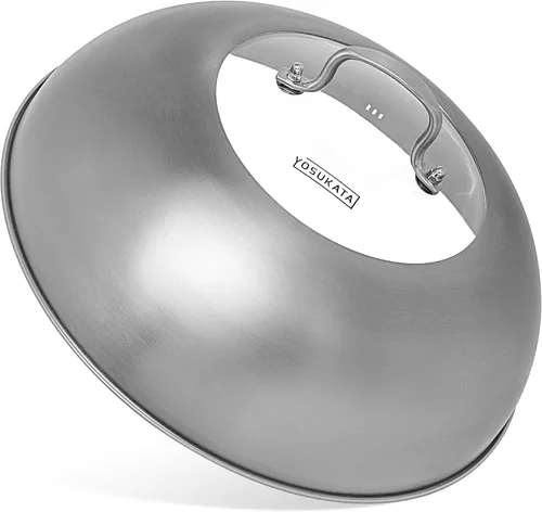 YOSUKATA Tapa de Wok de 12.8 Pulgadas para Wok de 13.5 Pulgadas - Cubierta de Acero Inoxidable Premium con Inserto de Vidrio Templado, Orificios de