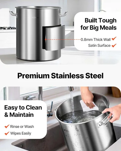 Miniatura 6 de VEVOR Olla de acero inoxidable, ollas de cocina de 24 cuartos, olla de salsa con tapa y asa, olla de grado comercial resistente, tratamiento