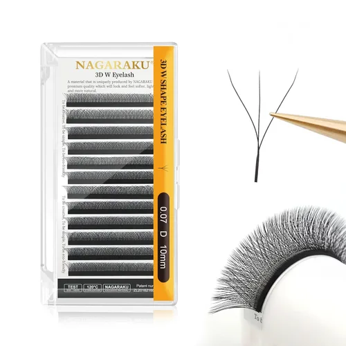 Miniatura 152 de NAGARAKU Extensiones de pestañas Double Tips 4D W, suministros con puntas dobles, gruesas con rizado D de 0.07 mm, bandeja mixta 8-15 mm, 0.07-D