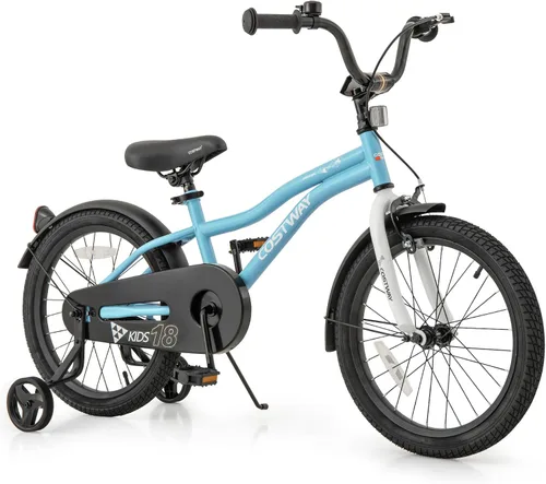 Miniatura 10 de COSTWAY Bicicleta para niños de 12/14/16/18 pulgadas, bicicleta para niños pequeños con ruedas de entrenamiento, asiento y manubrio ajustables