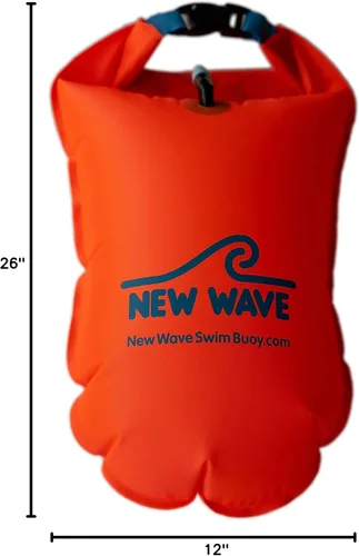 Miniatura 10 de New Wave Swim Buoy para nadadores y triatletas en aguas abiertas - Flotador ligero y visible para entrenamiento y carreras seguras - Nylon TPU