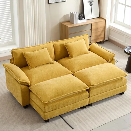 Miniatura 59 de Oprisen Sofá Seccional Modular, Cómodo Cloud Couch Sofá Seccional, Sofá Cama de Chenilla con Asiento Profundo con Almohadas Decorativas para Sala