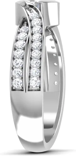 Miniatura 3 de Anillo de compromiso con bisel de diamantes creados en laboratorio de 3.31 quilates con certificación IGI con banda giratoria en oro rosa amarillo